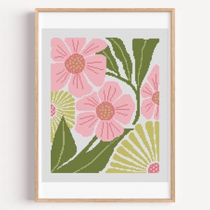 Cross Stitch Pattern Modern Floral Abstract, Modern flowers, Easy x-stitch Pattern, Cross Stitch Chart, Nature Pattern, Instant Download PDF
