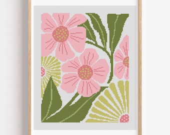 Modern Floral Cross Stitch Pattern, Abstract Flowers (PDF Pattern)