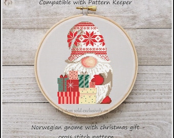 Christmas Gnome Cross Stitch Pattern, Norwegian Gift Design (PDF Pattern)