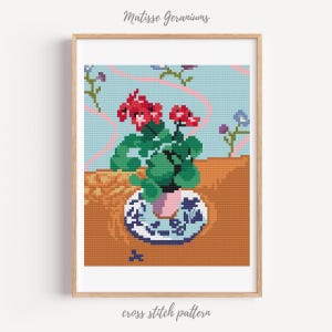 Matisse Geraniums Cross Stitch Pattern, DIY Mini Art (Digital Download)