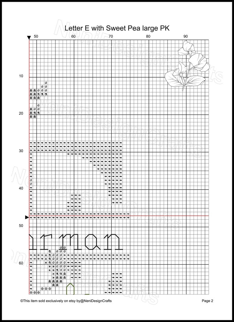 Floral Letter E Cross Stitch Pattern: Alphabet Monogram, Pink Flower ...