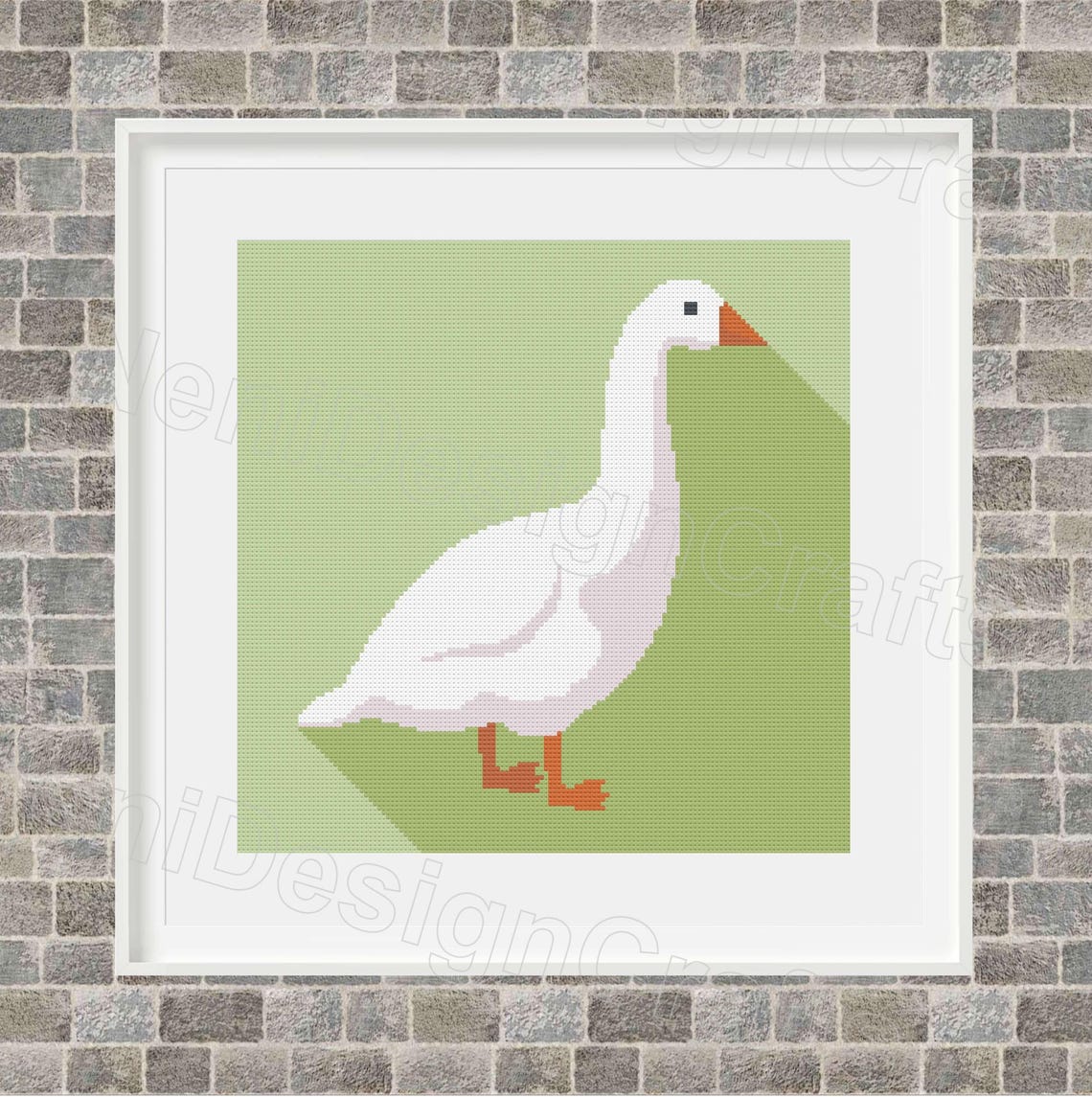 Goose Graph Pattern Goose Cross Stitch Pattern: Farm Animals, Green Spring Design, Easy ...