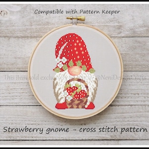 Strawberry gnome Cross stitch pattern Cute gnome Fruit gnome Home decor Wall decor Funny cross stitch Funny gnome DIY Kids room decoration