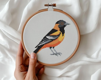 Oriole Bird Cross stitch pattern, Songbirds, Mini embroidery, PDF pattern