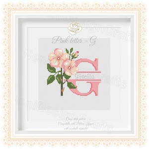 Letra G rosa Patrón de punto de cruz Nombres personalizables Alfabeto contable Punto de cruz del alfabeto Punto de cruz de nombres Decoración del hogar Regalos personales