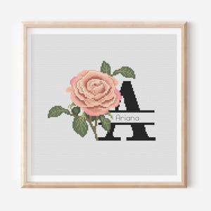 Letra A de rosas Patrón de punto de cruz Hermosos regalos personales Nombres personalizables Alfabeto contable Decoración del hogar Decoración Koko Loco Hermosa rosa