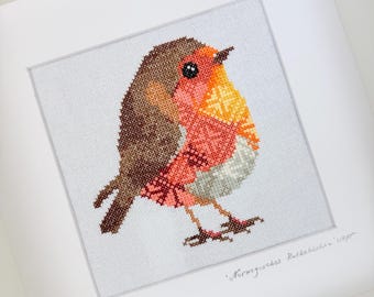Noors roodborstje kruissteekpatroon, wintervogel (pdf-patroon)