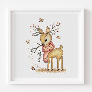 Deer Cross stitch pattern, Roe deer, Kids room decor, Forest animals (PDF)