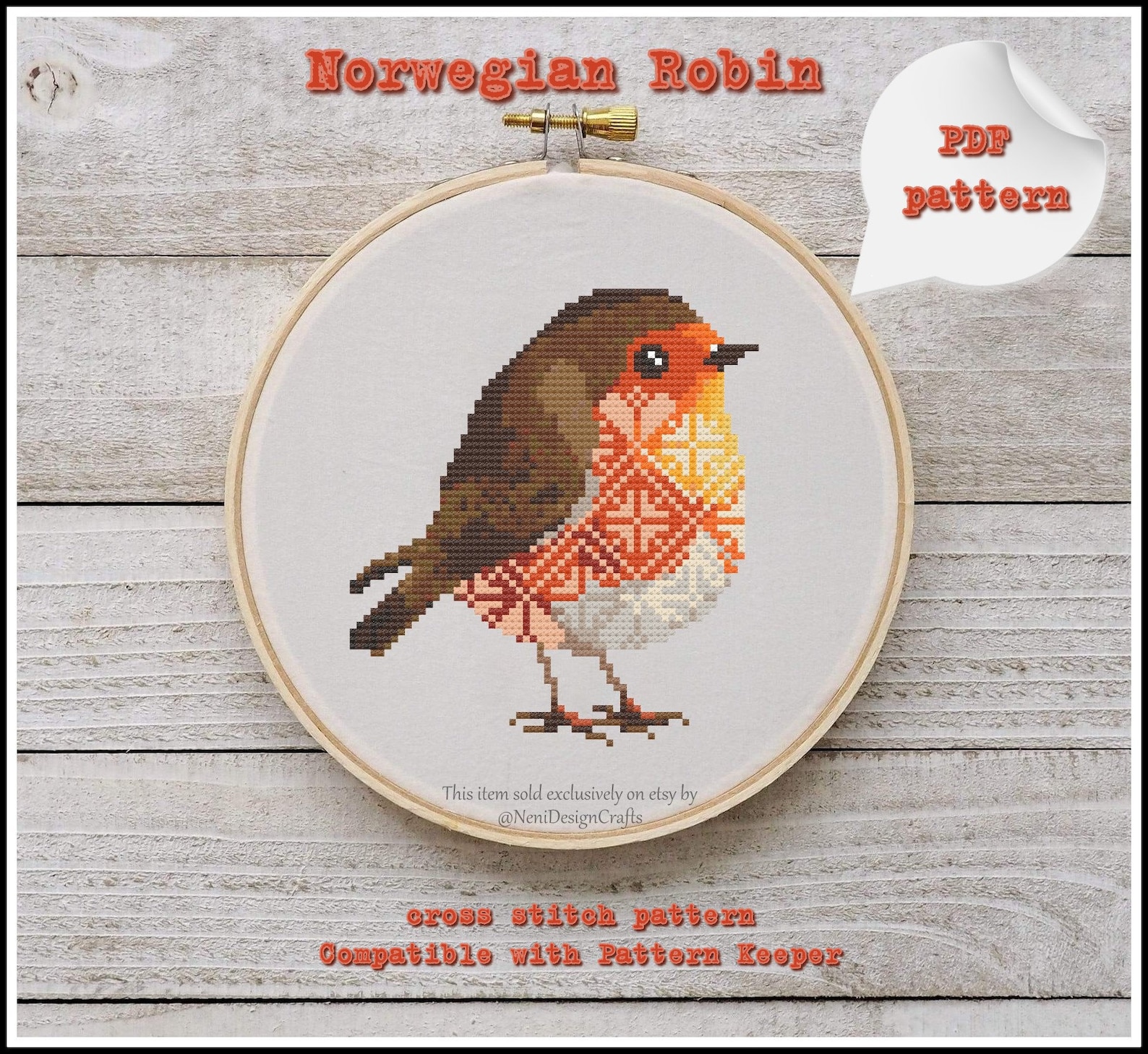 Robin Needlepoint Pattern Norwegian Robin Cross Stitch Pattern, Winter Bird (PDF Pattern) - Etsy