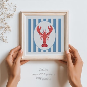 Lobster Cross stitch pattern, Crab pattern, striped cross stitch, Sea animal cross stitch, Coastal cross stitch, Beach, Room decor, Easy