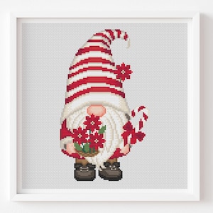 Gnome Cross Stitch Pattern Easy for Beginner Merry Christmas Happy New Year Counted chart Modern Design PDF pattern Digital art Home decor