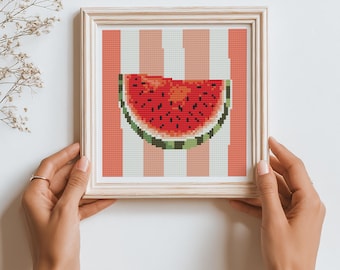 Watermeloenstrepen kruissteekpatroon, retro fruitontwerp (pdf)