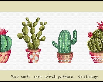 Four cacti, cross stitch pattern, cactus, cactus cross stitch, plant cross stitch, modern cross stitch, cactus pattern, flower cross stitch