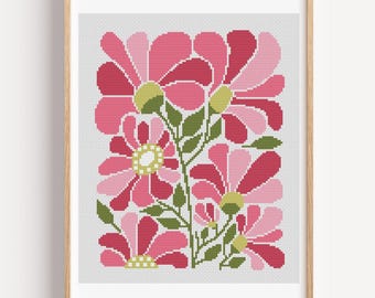 Modern Floral Cross Stitch Pattern, Abstract Flowers (PDF Pattern)