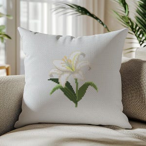 Mini blommig korsstygn: Vit lilja, botaniskt broderi, modern digital konst (PDF-mönster)