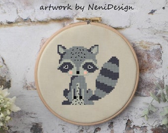 Cute Raccoon, cross stitch pattern, cross stitch raccoon, raccoon pattern, embroidery cross stitch, cross stitch animal, embroidery stitches