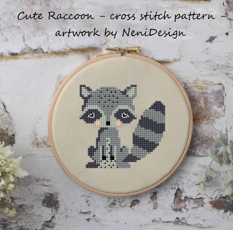 Cute Raccoon, cross stitch pattern, cross stitch raccoon, raccoo