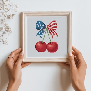 Patriottisch kruissteekpatroon, kersen, Amerikaans getelde kruissteekkaart Amerikaanse vlag Independence Day, 4 juli xstitch Instant download PDF