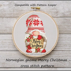 Norwegian gnome Merry Christmas Cross stitch pattern Christmas cross stitch DIY Gnome cross stitch Cute gnome pattern Christmas decor