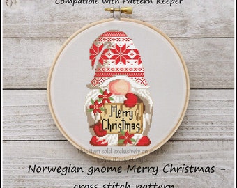 Gnome Cross stitch, Norwegian style, Merry Christmas decor (PDF pattern)