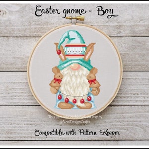 Gnomo di Pasqua Ragazzo Schema punto croce Pasqua punto croce Fai da te Gnomo punto croce Gnomo carino Decorazione per la casa Coniglietto carino punto croce Uovo di Pasqua