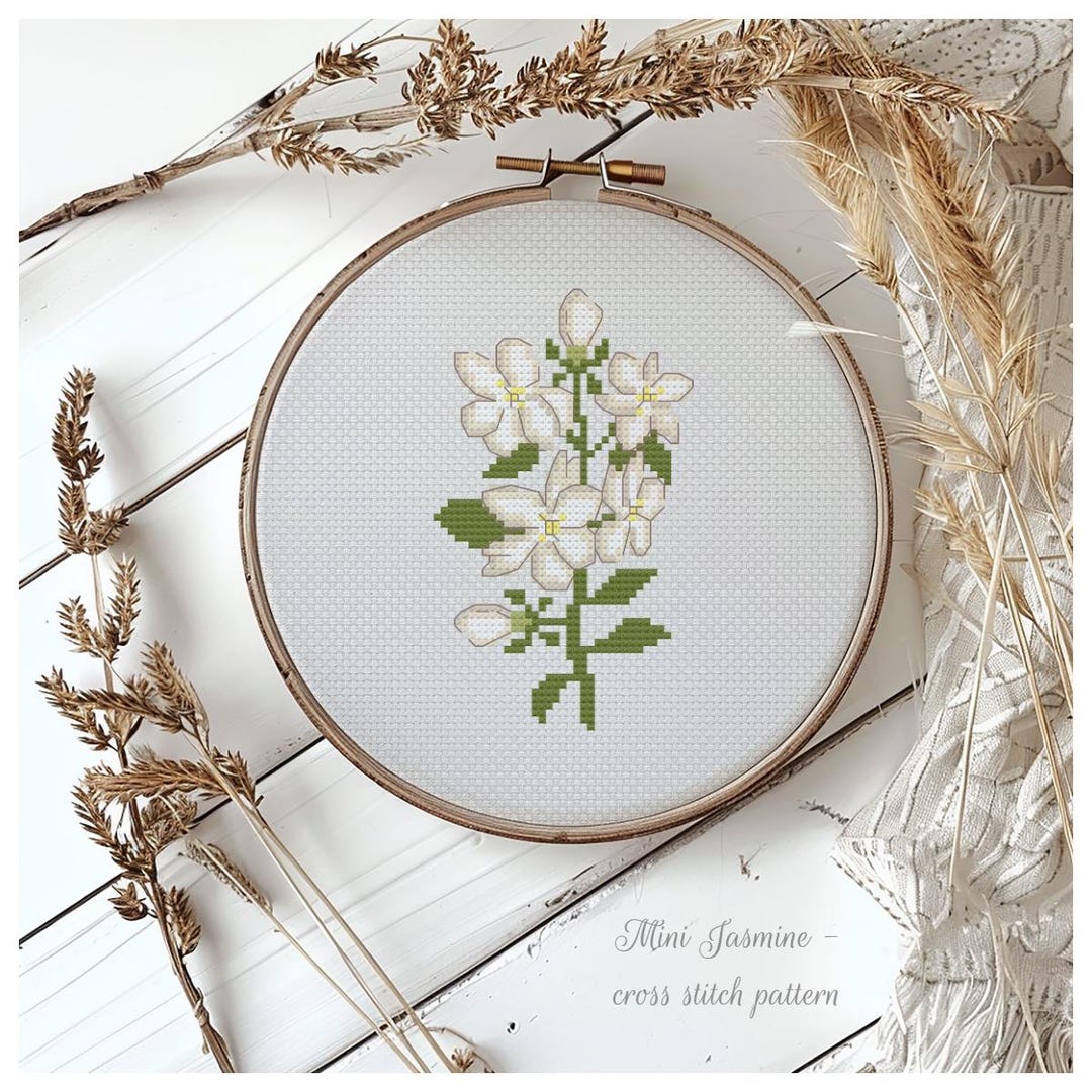 Floral Cross Stitch, Jasmine Flower, Naturals Embroidery, Plant
