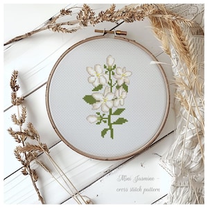 Floral Cross stitch, Jasmine flower, Naturals embroidery, Plant lovers (PDF pattern)