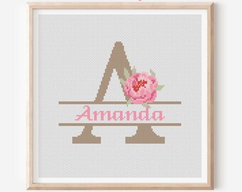 Floral Letter A Cross Stitch Pattern, Monogram Embroidery (PDF Pattern)