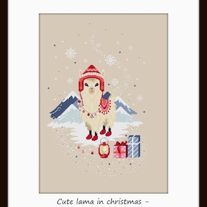 Cute lama in christmas Cross stitch pattern DIY lama Lama cross stitch Animal cross stitch Cute lama pattern Christmas cross stitch pattenr