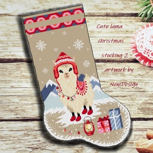 Cute lama christmas stocking 2 Cross stitch pattern Christmas pattern Christmas cross stitch Lama pattern Lama cross stitch pattern