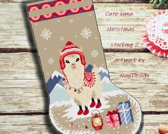 Cute lama christmas stocking 2 Cross stitch pattern Christmas pattern Christmas cross stitch Lama pattern Lama cross stitch pattern