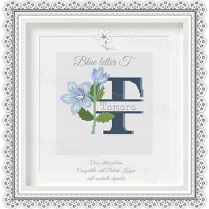 Letra T azul Patrón de punto de cruz Nombres personalizables Alfabeto contable Punto de cruz del alfabeto Punto de cruz de nombres Decoración del hogar Regalos personales