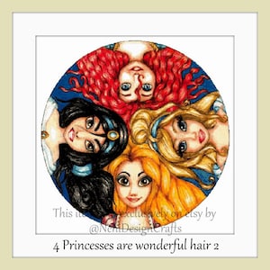 4 Princesses are wonderful hair 2 Cross stitch pattern Kids room decoration DIY princess Embroidery princess Tale hero cross stitch pattern