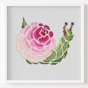 Snail Cross stitch pattern Rose cross stitch Fantasy animals pattern PDF pattern Digital cross stitch Modern cross stitch Snail embroidery