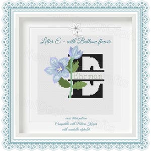 Letra E con flor de globo Patrón de punto de cruz Nombres personalizables Patrón contable Nombre del alfabeto Punto de cruz Decoración del hogar Regalos personales