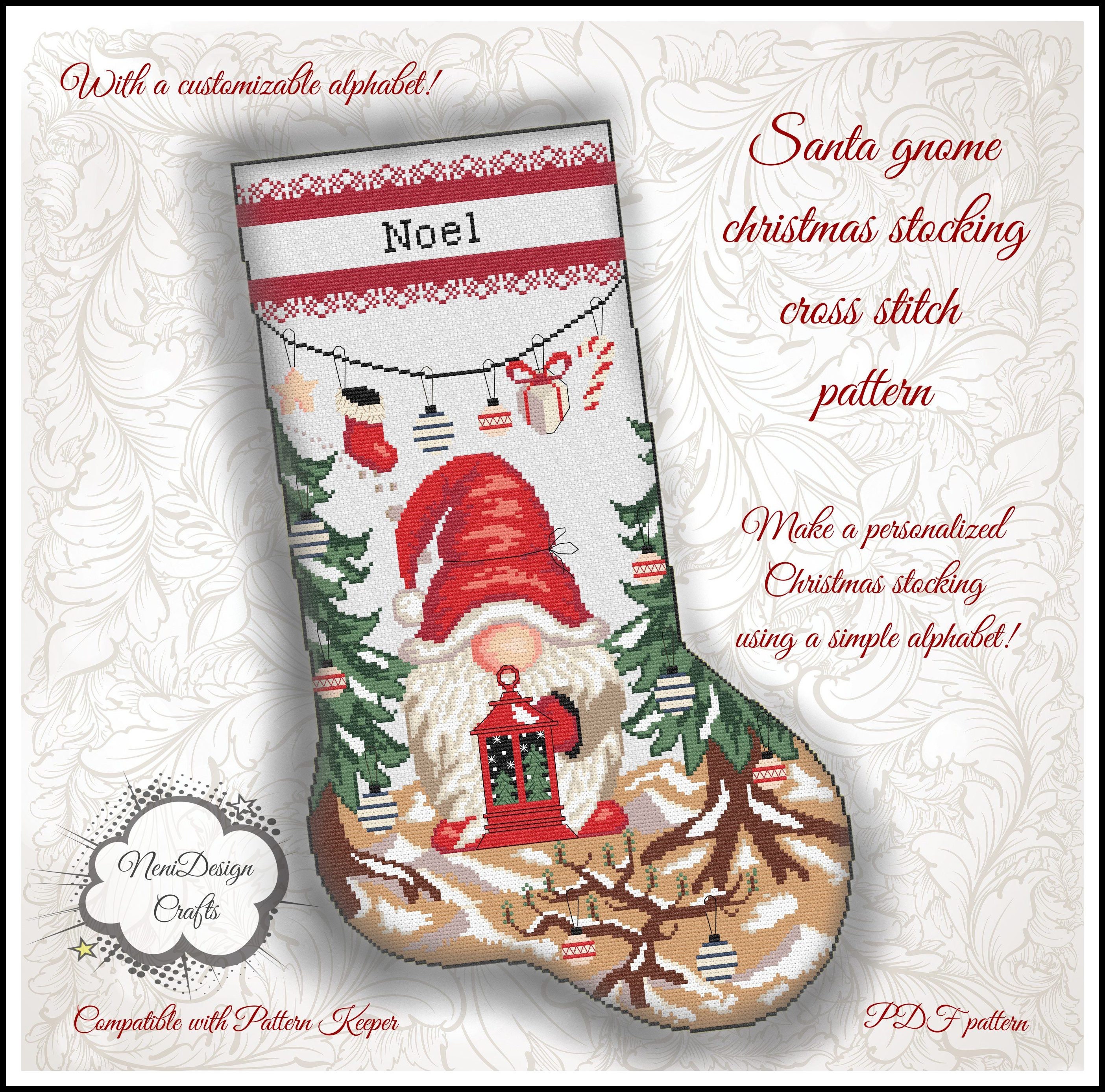 Christmas stocking cross stitch pattern reindeer, DIY customizable with  name, Christmas decoration, PDF ** instant download**