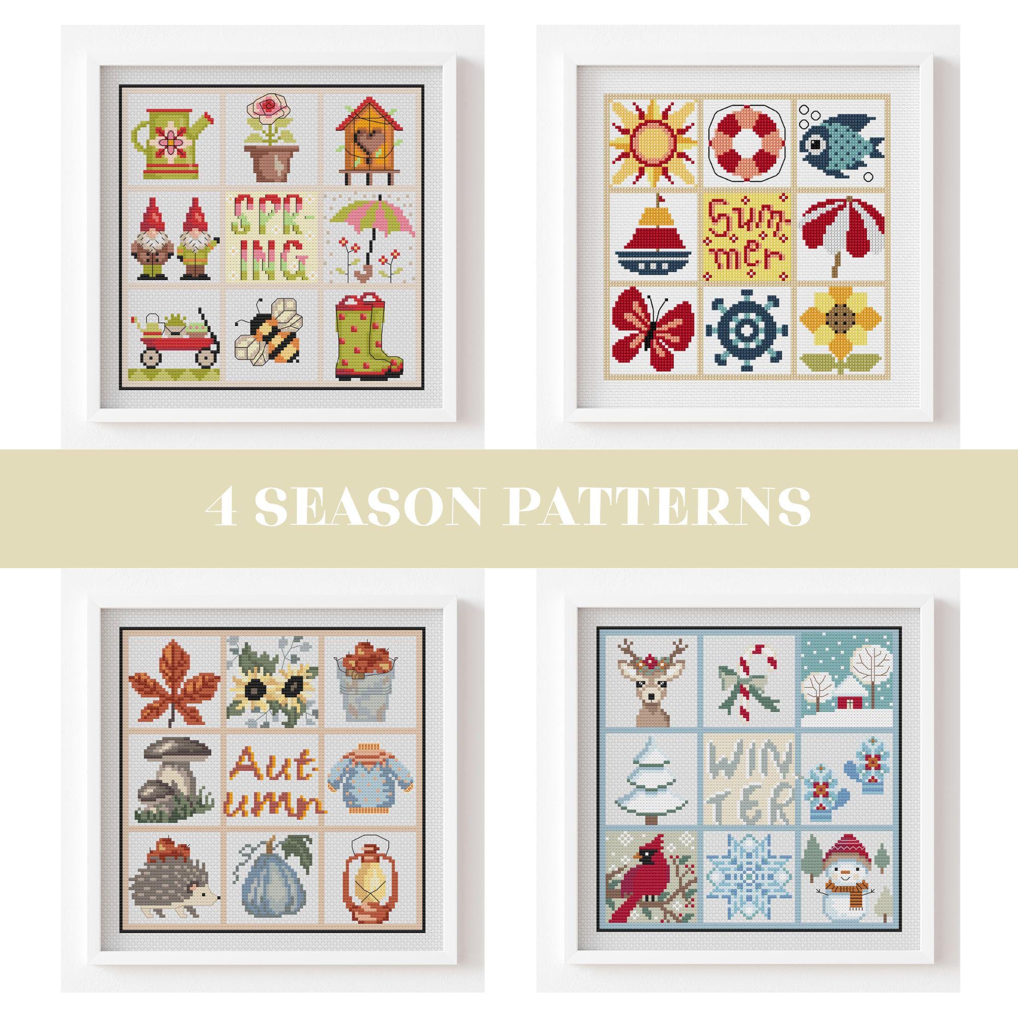 Seasonal Cross Stitch Pattern: Autumn, Summer, Winter, Spring (PDF) - Etsy