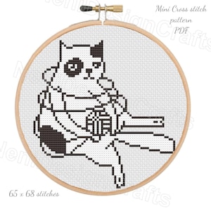 Cat Cross stitch pattern Mini Counted cross stitch chart, Kitten hoop art embroidery, Tiny xstitch Beginner, Instant download PDF Home decor