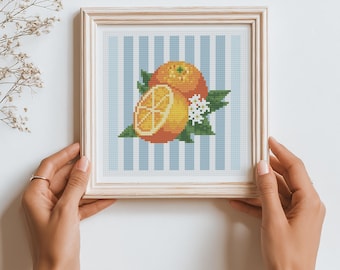 Orange Streifen Kreuzstichmuster, Retro Fruit Design (PDF)