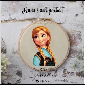 Anna small portrait Cross stitch pattern Princess cross stitch Anna princess Kids room decoration Tale heroes cross stitch DIY Kids gift