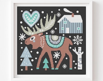 Nordic Pattern Christmas Reindeer Cross Stitch Pattern Printable Deer ...