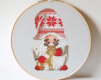 Gnome and Moose Christmas Cross Stitch Pattern (PDF Pattern)