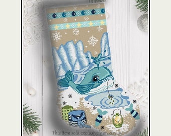 Cute Whale christmas stocking Boy version Cross stitch pattern Christmas pattern Christmas decoration Holiday cross stitch decor Christmas