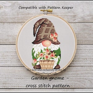 Garden gnome Cross stitch pattern Cute gnome cross stitch Gnome cross stitch Home decoration DIY gnome pattern Cute cross stitch pattern