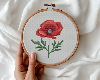 Red Poppy Cross Stitch Pattern, Botanical Embroidery (PDF Pattern)