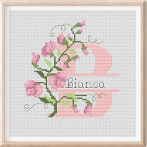 Patrón de punto de cruz del alfabeto Letra B SweetPea Solo letra B Nombres personalizados Alfabeto contable Patrón PDF Letra inicial moderna digital