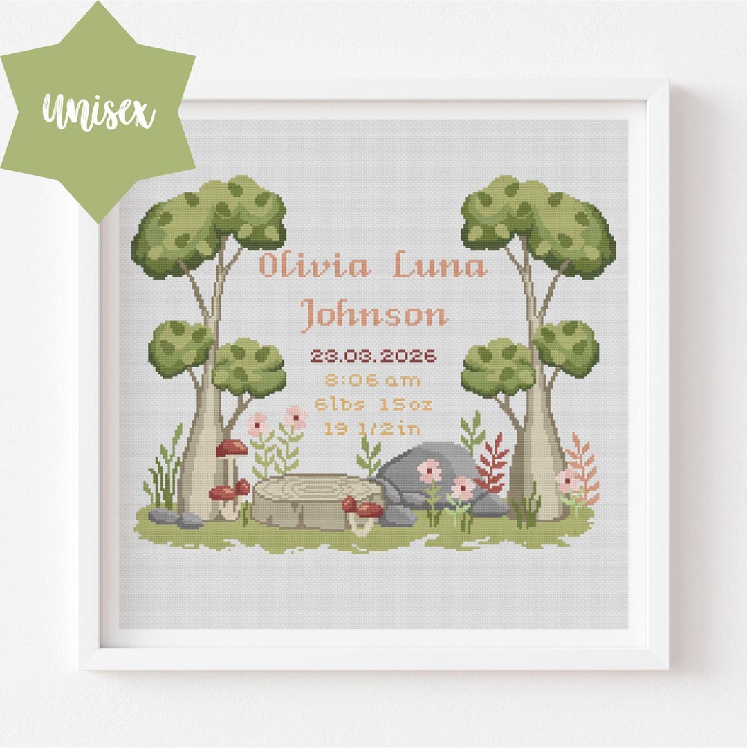Baby Birth Cross Stitch Chart: Birth Memory, Naturals Waiting, Forest ...