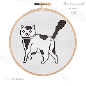 Cat Cross stitch pattern Mini Counted cross stitch chart, Kitten hoop art embroidery, Tiny xstitch Beginner, Instant download PDF Home decor