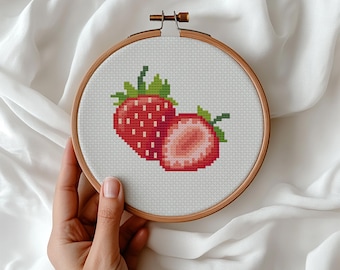 イチゴのクロスステッチパターン、フルーツの刺繍デザイン