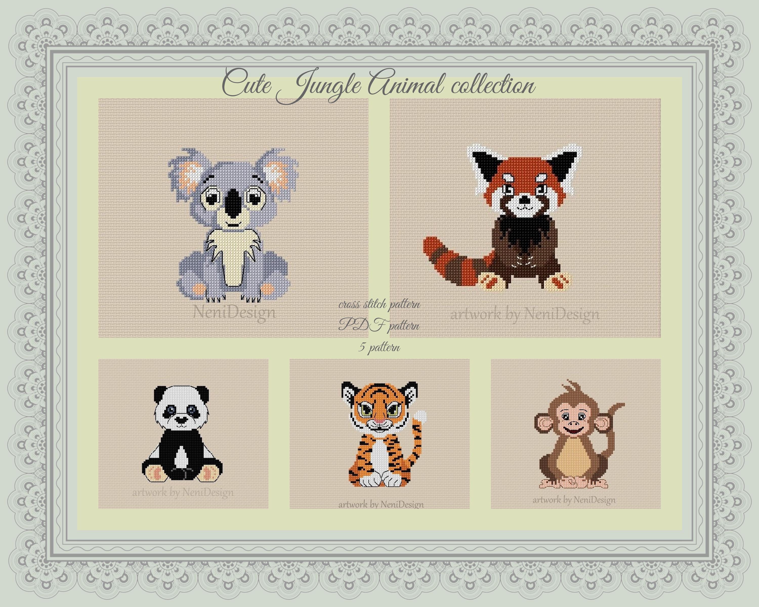 Cute Jungle Animal Collection Cross Stitch Pattern Animal Cross Stitch  Tiger Pattern Monkey Pattern Panda Pattern Red Panda Pattern Koala - Etsy, image size:3000x2402